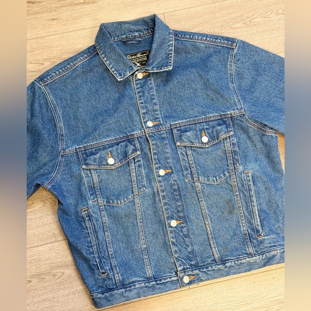 Vintage 2000’s Eddie Bauer Heavy Weight Dark Wash Denim Jacket Men’s M - Picture 1 of 7